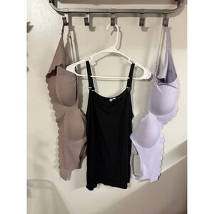 Nursing Bra and Camisole Set XL Seamless  Maternity 3pc Lot Black Purple